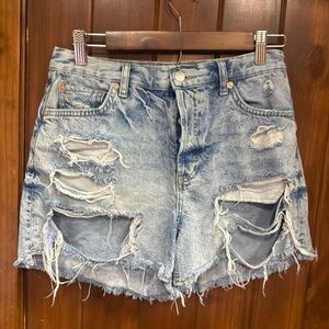 We The Free Distressed Blue Denim Shorts